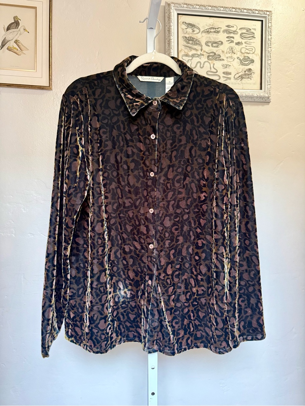 French Laundry Velvet Leopard-Print Button-Up Blouse - Size Medium
